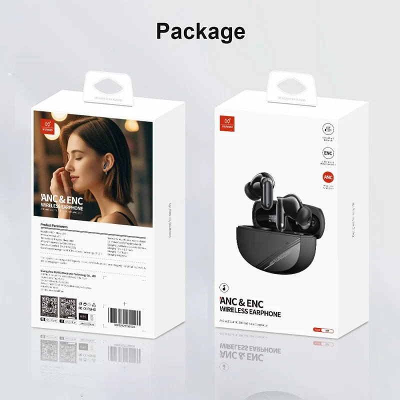 XUNDD X47 Bluetooth-compatible Earphones ANC ENC Noise Cancelling Wireless Headphones - Black