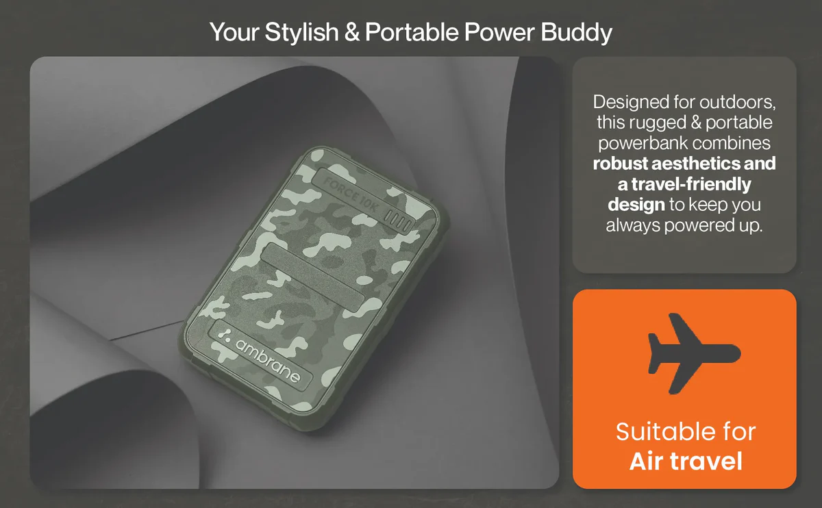Ambrane Force 10K 10000mAh Rugged, Slim Fast Charging Power Bank