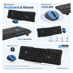 EVM WLKM-036 WIRELESS KEYBOARD & MOUSE COMBO Wireless Standard Desktop Keyboard Compatible with Desktop, Laptop, Mac multimedia_keys  (Black)