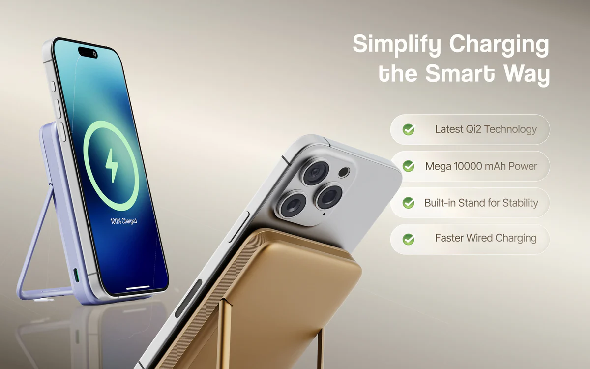 Ambrane AerosynQ MagSurge 10000mAh Qi2 Certified Magsafe Wireless Fast Charging Power Bank for iPhone