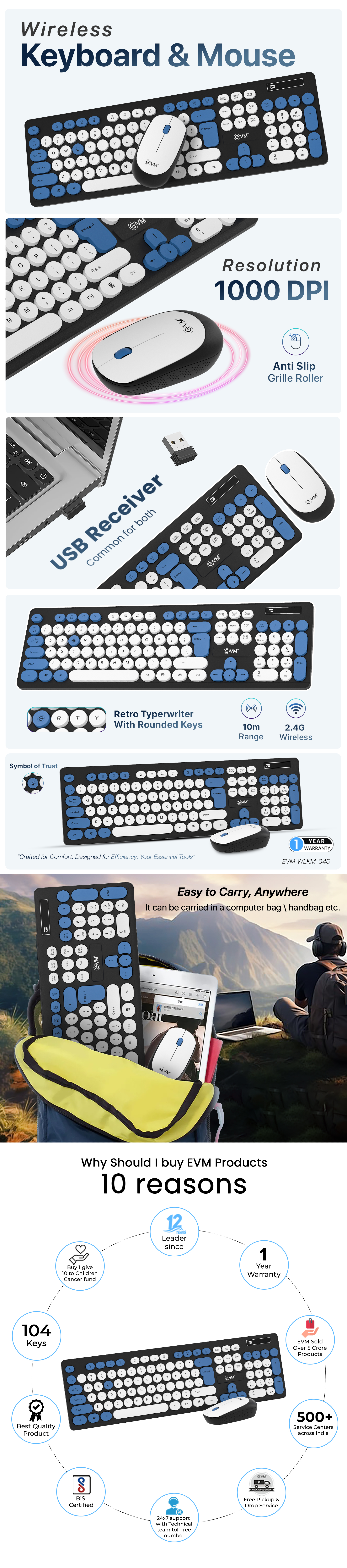 EVM WLKM-045 Wireless keyboard & Mouse Wireless Standard Desktop Keyboard Compatible with Desktop, Laptop, Mac Easy to Use,Plug and Play,Quick, Comfy Durable body