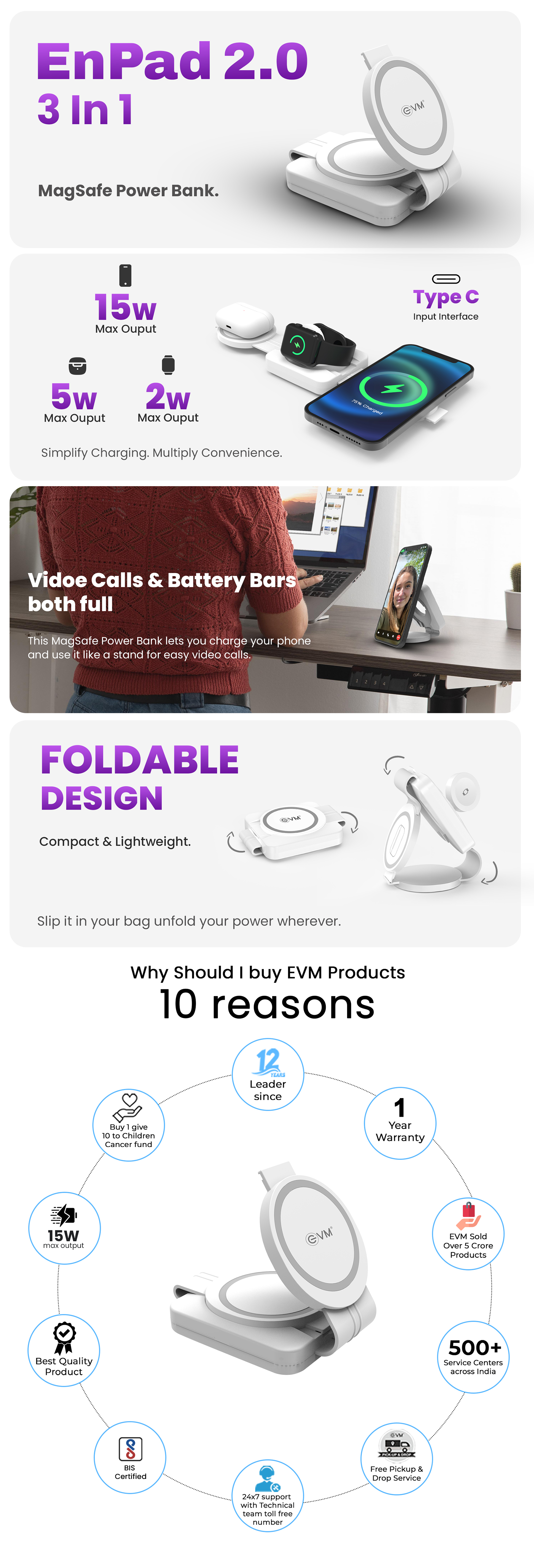 EVM EnPad 2.0 3 in 1 Magsafe Wireless Charger EVM-WC-06