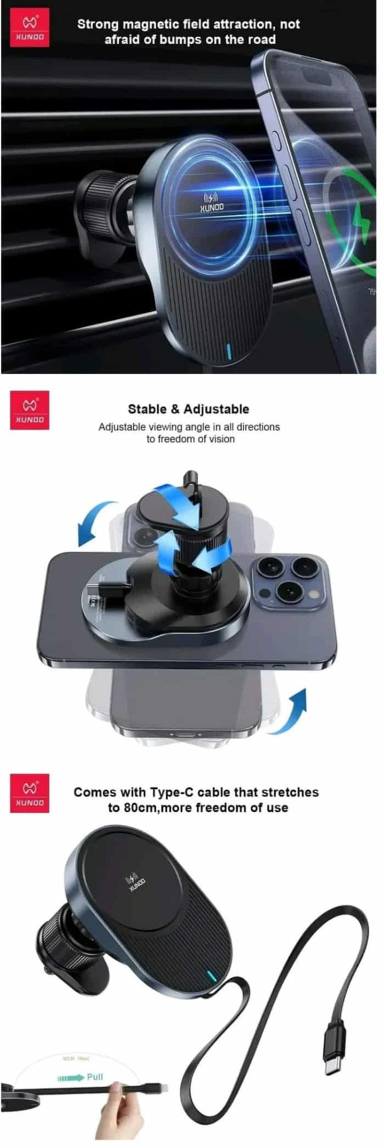 XUNDD XDCH-076 15W Wireless Charging of Car Mouted Bracket