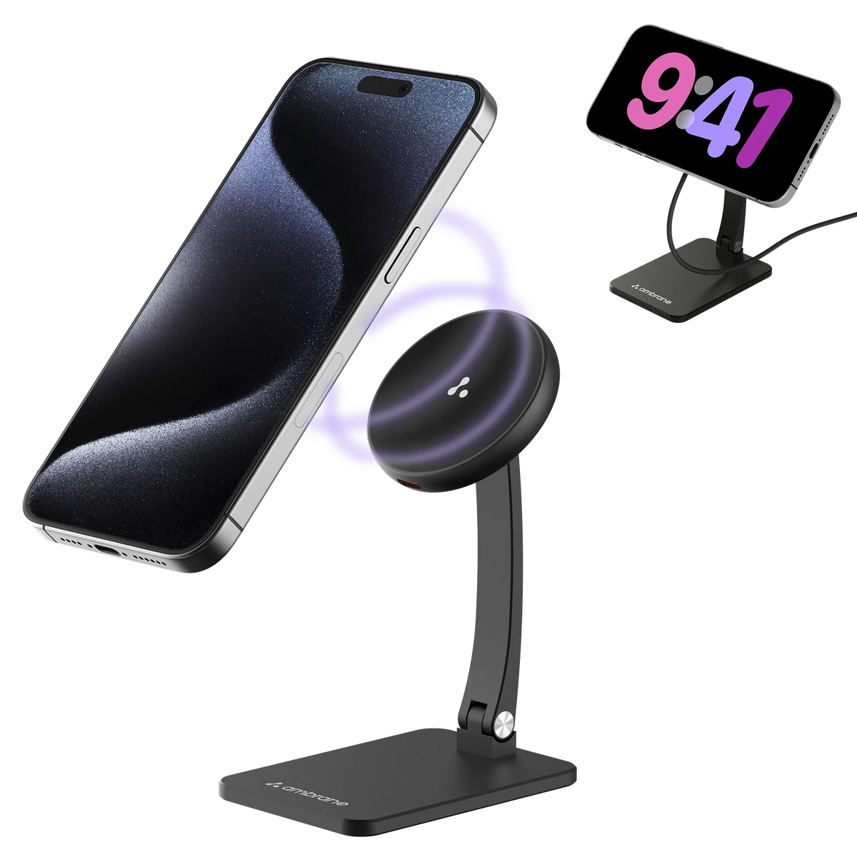 Ambrane AerosynQ S1 Wireless Charger Foldable Mag-safe & Mobile Stand