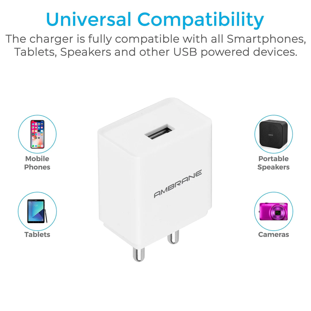 Ambrane Wall Charger With 12W Fast Charging With Type-c Cable