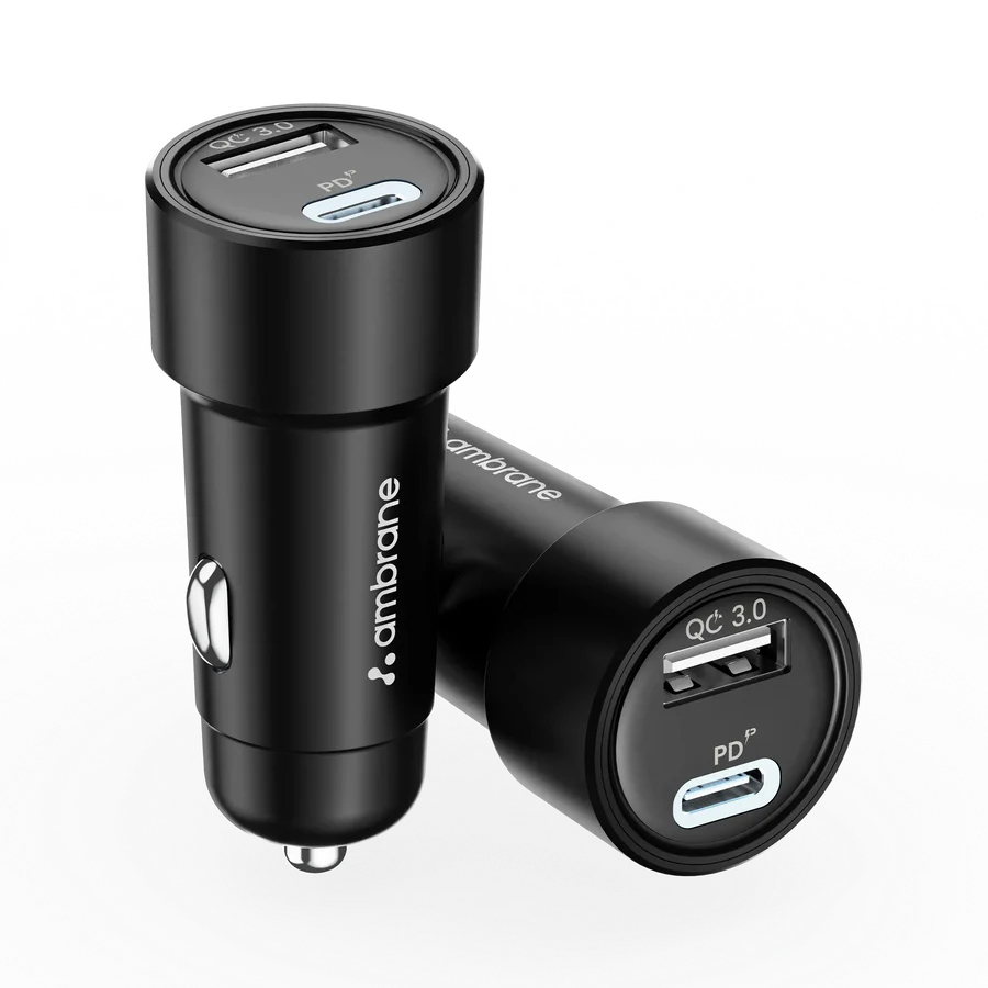 Ambrane 51W Fast Charging Car Charger, Dual Output 33W Type C PD + 18W USB Car Adapter, Quick Charge Car Plug for iPhone, Android, Tablets & More, High-Speed Compact Car Power Charger (Black, C51)