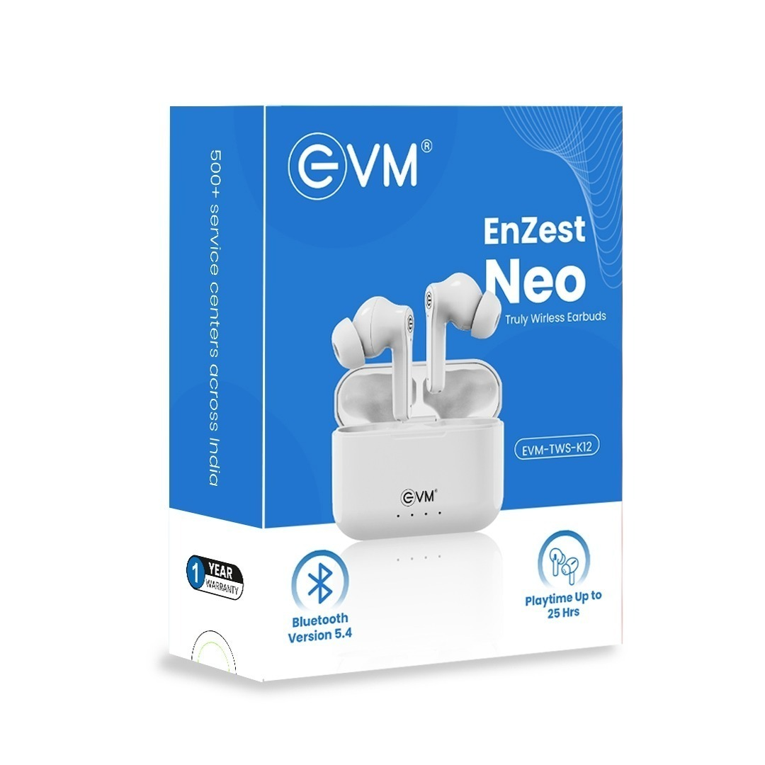 EVM EnZest Neo True Wireless Earbuds | Bluetooth 5.4, 8-Hour Playtime, 13mm Drivers, Lightweight & Secure Fit - (EVM-TWS-K12-