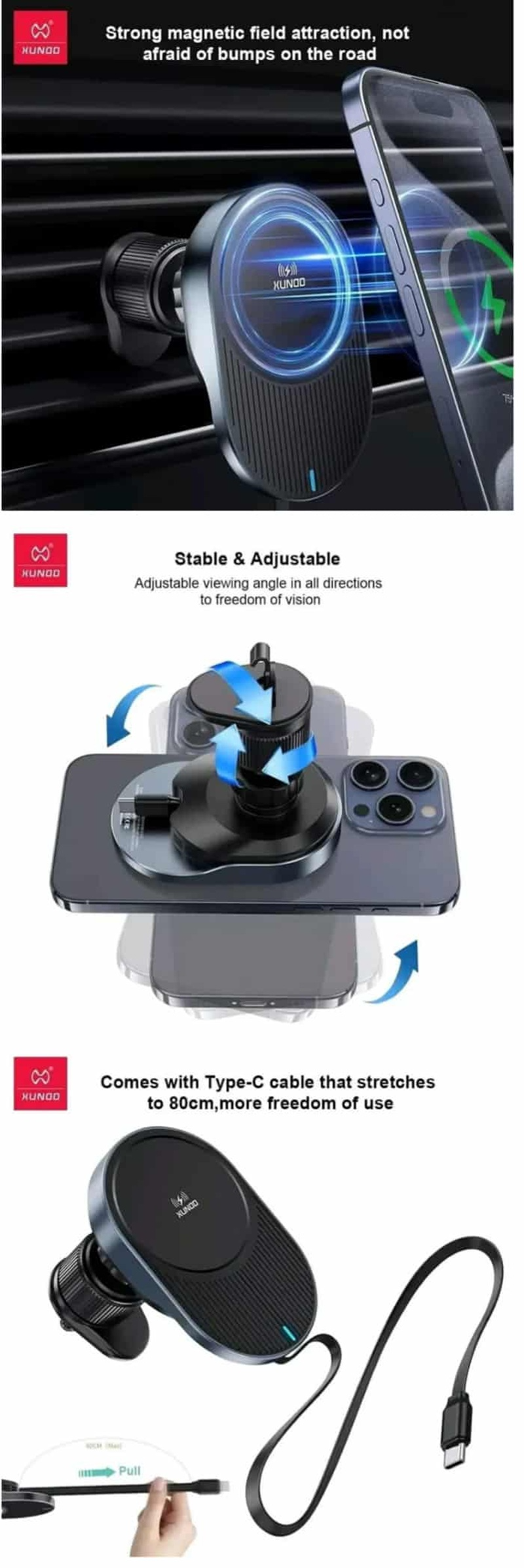 XUNDD XDCH-076 15W Wireless Charging of Car Mouted Bracket