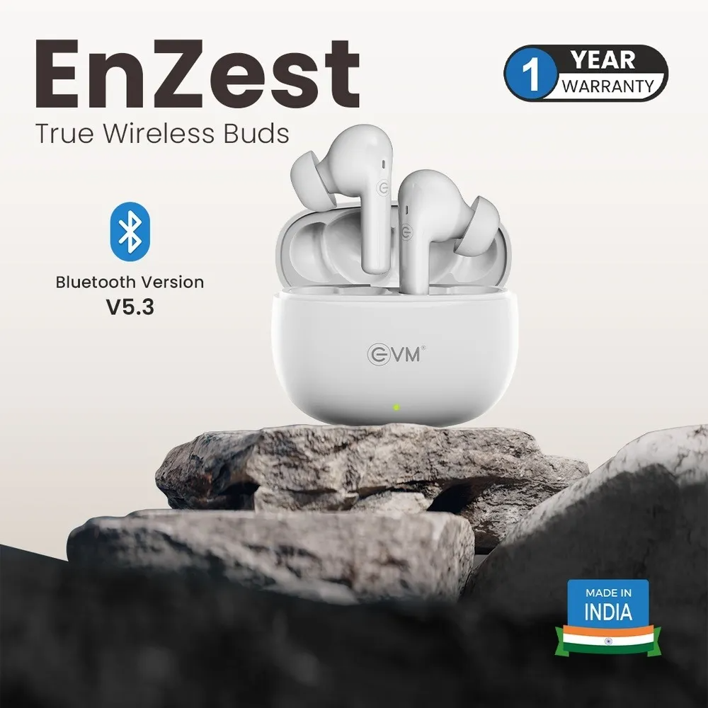 EVM EnZest Neo True Wireless Earbuds | Bluetooth 5.4, 8-Hour Playtime, 13mm Drivers, Lightweight & Secure Fit - (EVM-TWS-K12-