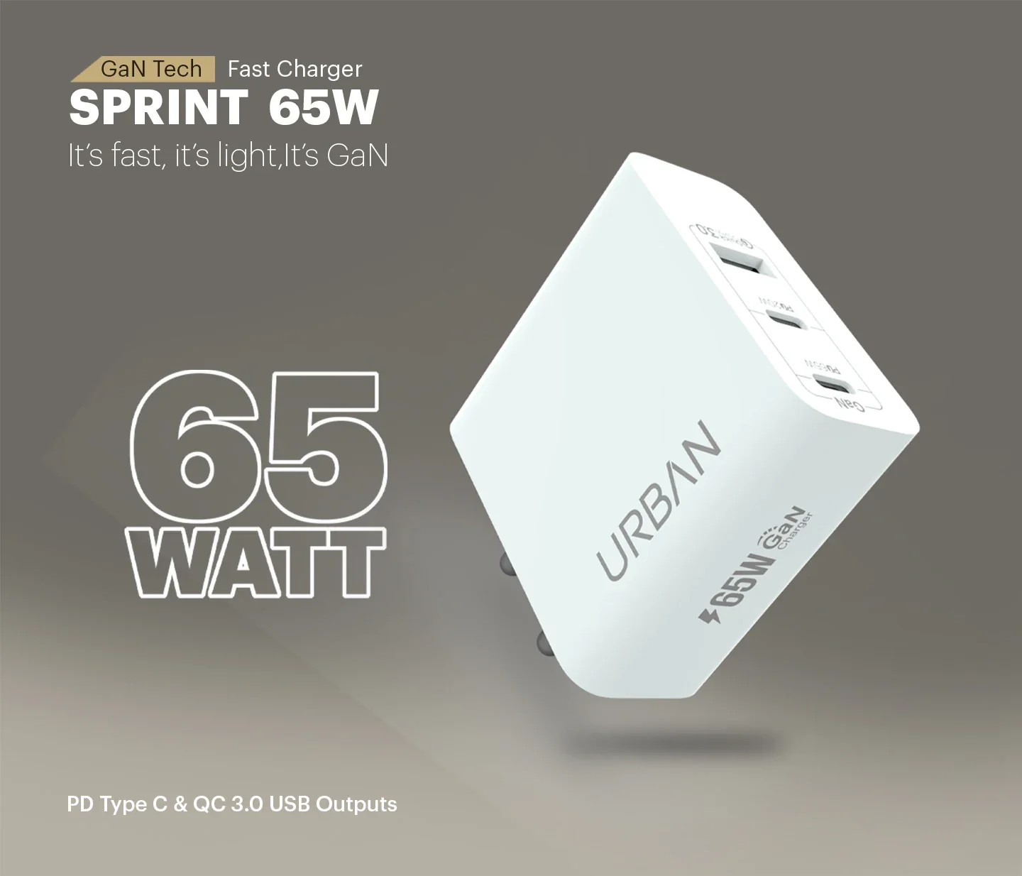URBAN Sprint 65w GaN Fast Charger ( supports Laptops Charging )