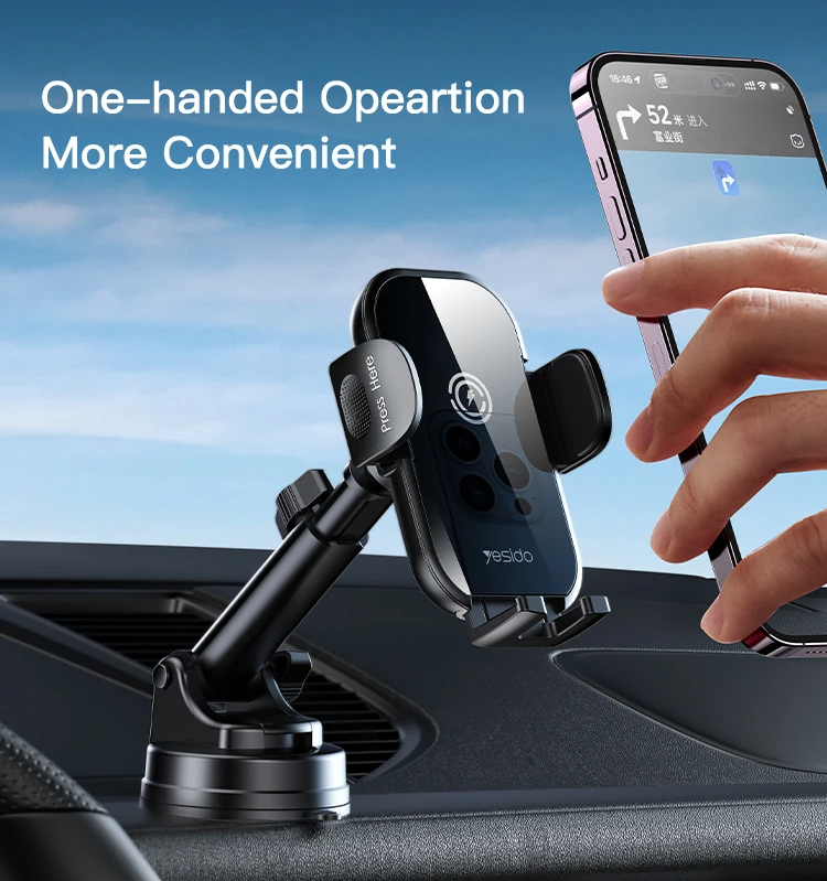 Yesido C197 15W Fast Charging Wireless Car Charger | 360 Rotating Suction Cup Air Vent | Phone Holder