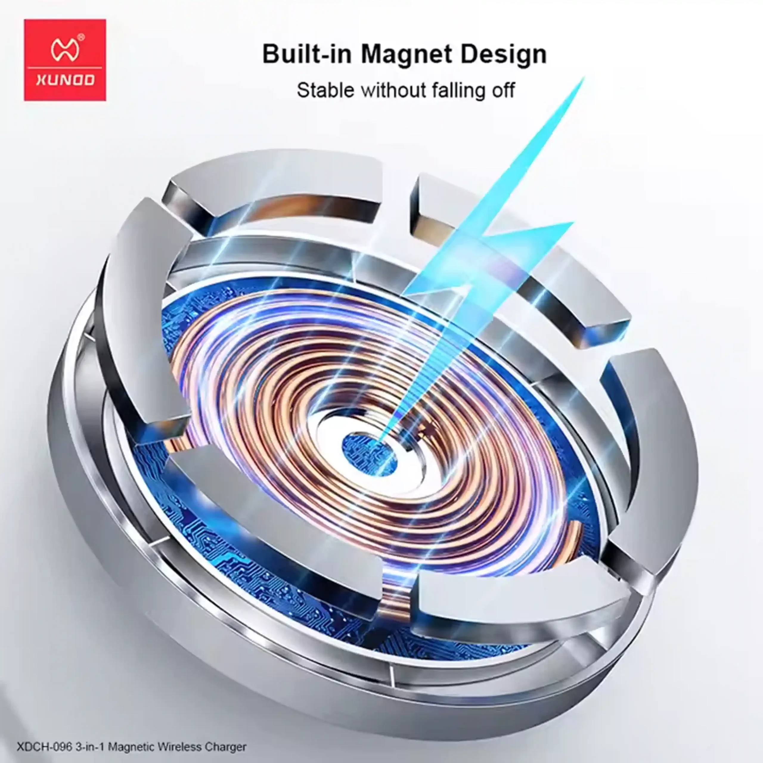 XUNDDD New Design Portable Ultra-thin 15W Fast Charger 3 in 1 Magnetic Wireless Charger With Type-C Cable