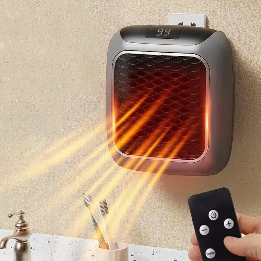 Electric Handy Heater Wall-Outlet 800 Watts with Temperature Control Remote Fan Room Heater