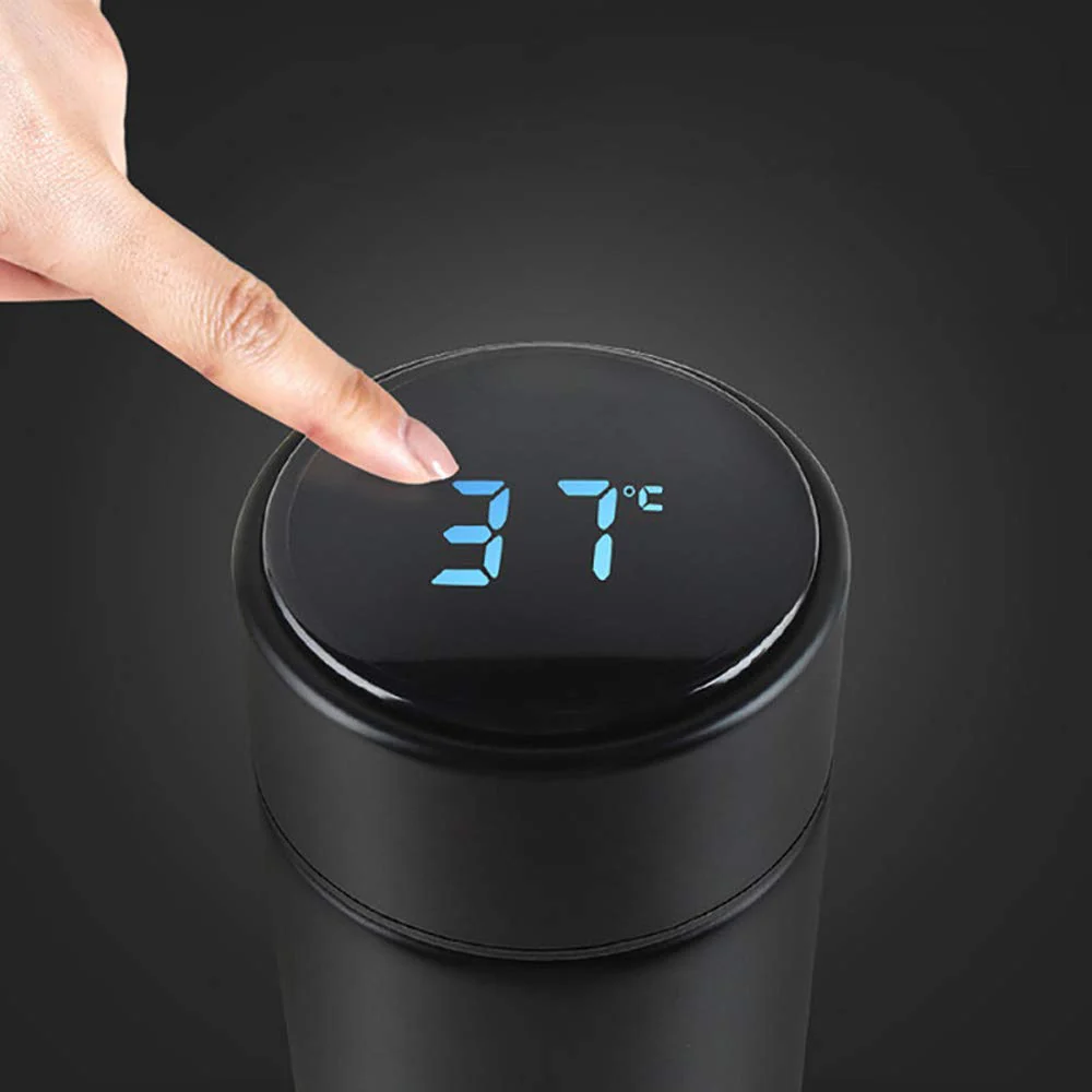 LED Temperature Display Water Bottle, Double Wall Vacuum Insulated, Stainless Steel Vacuum Flask, Smart Water Cup for Hot and Cold Drinks, 500ml, Black