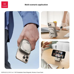 XUNDD Fashion Fast Charging 22.5W 3-in-1 360°Rotatabale Stand Magnetic Wireless Power Bank 10000mAh for Phone Earphone Watch