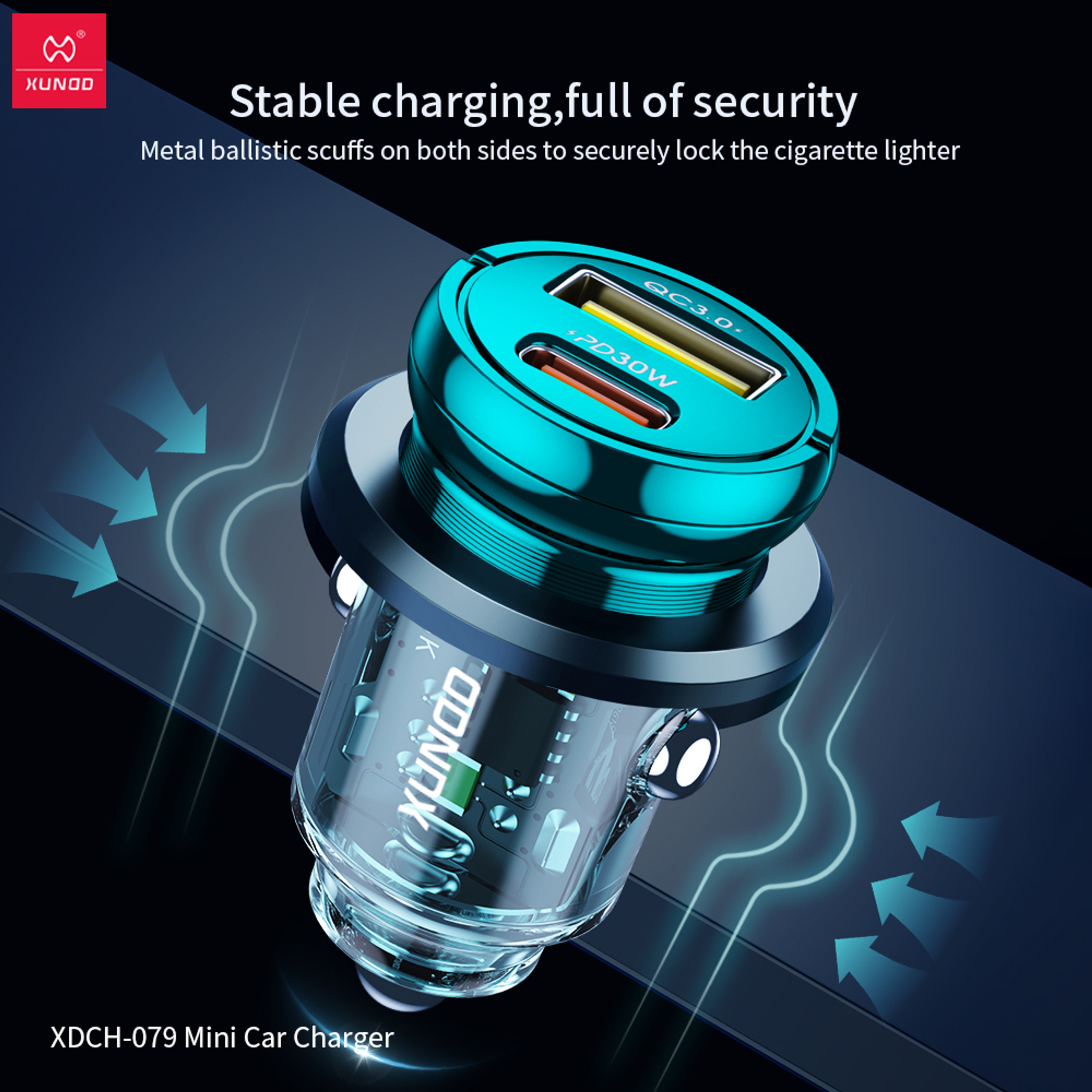 XUNDD XDCH-079 Car Charger Pull Tab PD 30W + QC3.0 Cigarette Lighter Adapter with Indicator Light -