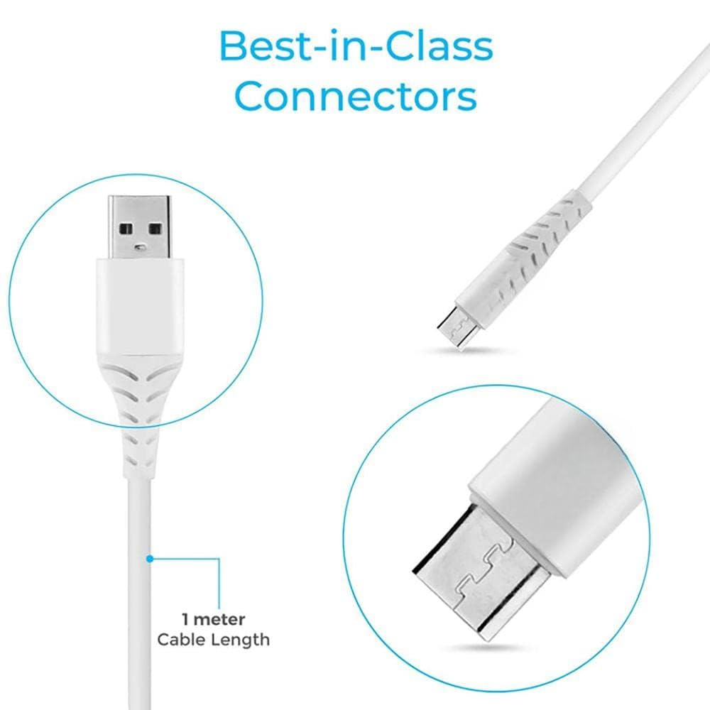 Ambrane ACM-11 Micro USB Data Cable, 3 Amp Fast Charging, 480 mbps Fast Data Transfer, 1 Meter (White/Black)