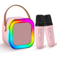 Mini Karaoke Speaker Machine for Kids Adults, Portable Bluetooth Speaker with 2 Wireless Mic, Karaoke Speaker with Voice Changing Effect Colorful Lights Birthday Gifts for Kids