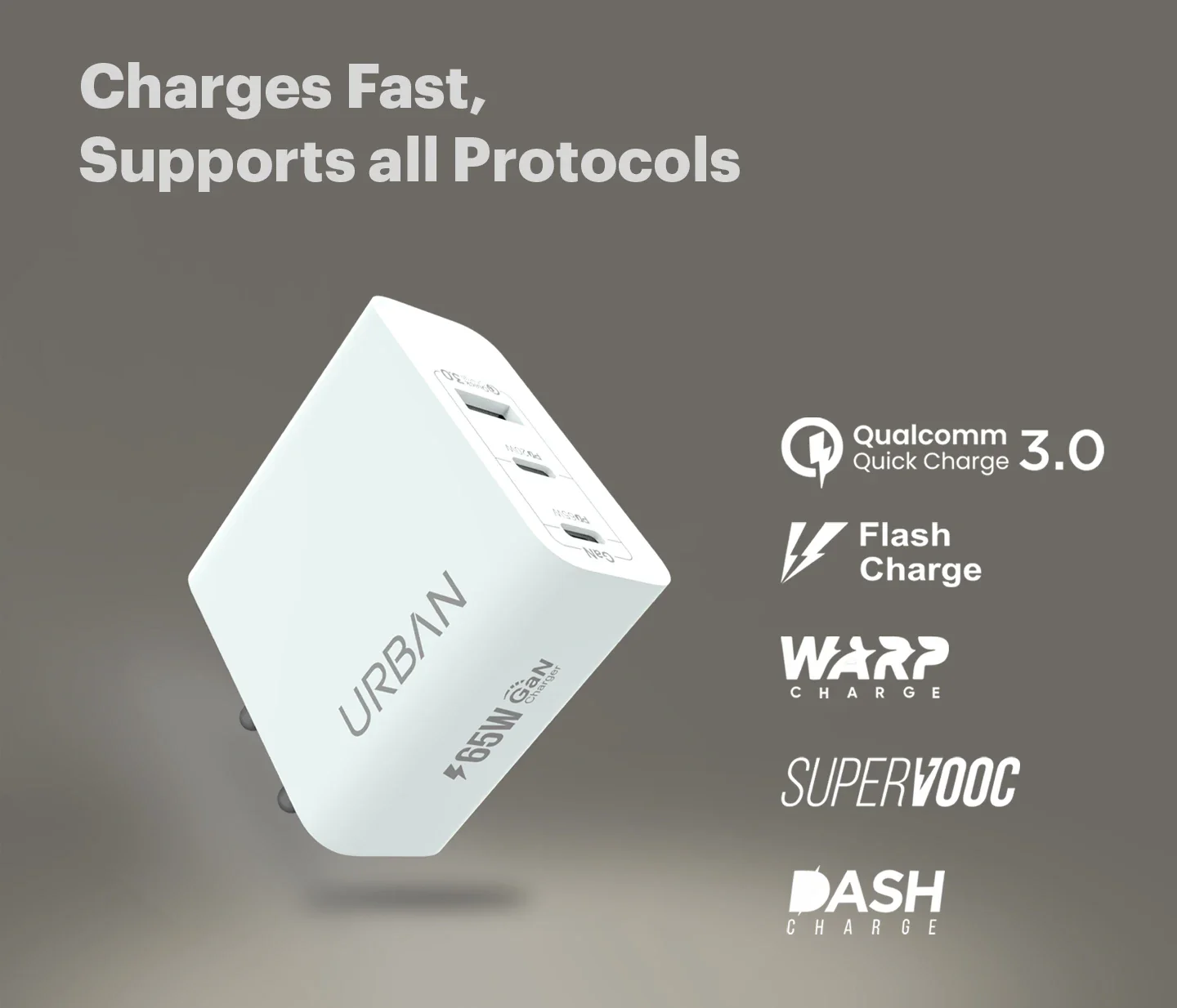 URBAN Sprint 65w GaN Fast Charger ( supports Laptops Charging )